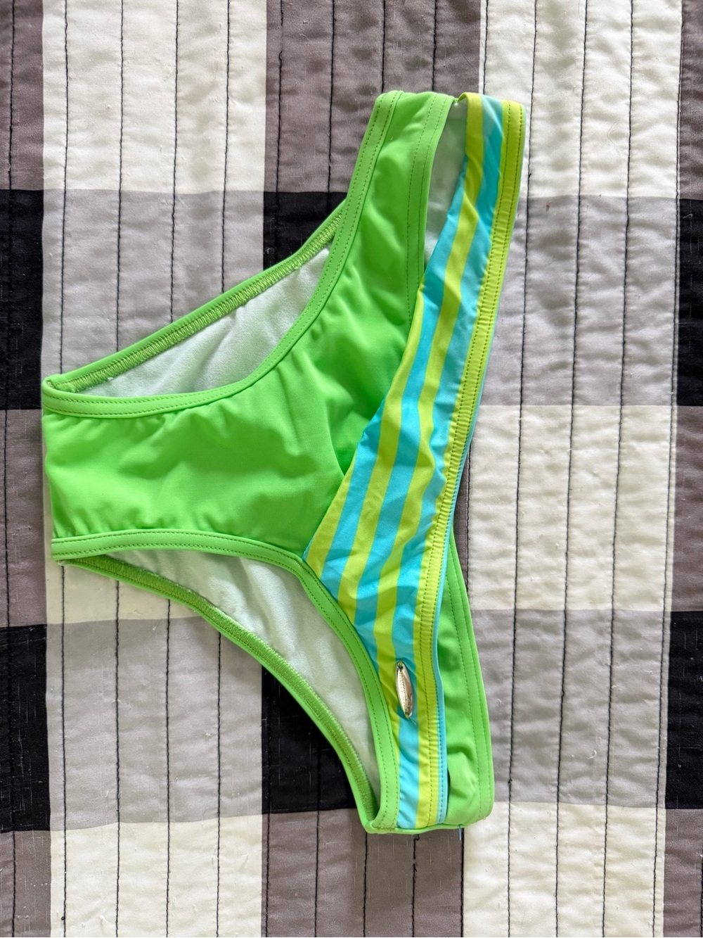 Merry Style Women’s Bright Lime Green Striped Bikini Bottom NWOT size M
